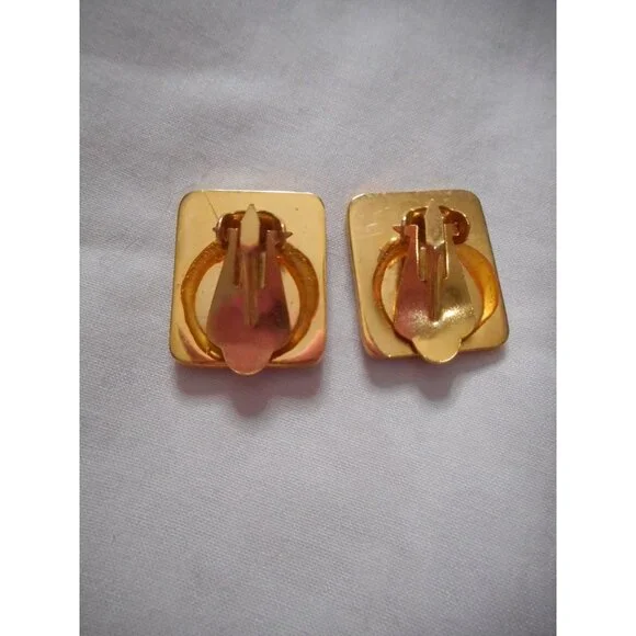 Vintage 1980s clip on earrings Multicolor ethnic look costume jewelry Aztec - Picture 4 of 4